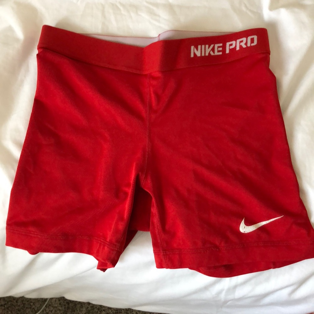 Red WOMENS NIKE PRO SHORTS